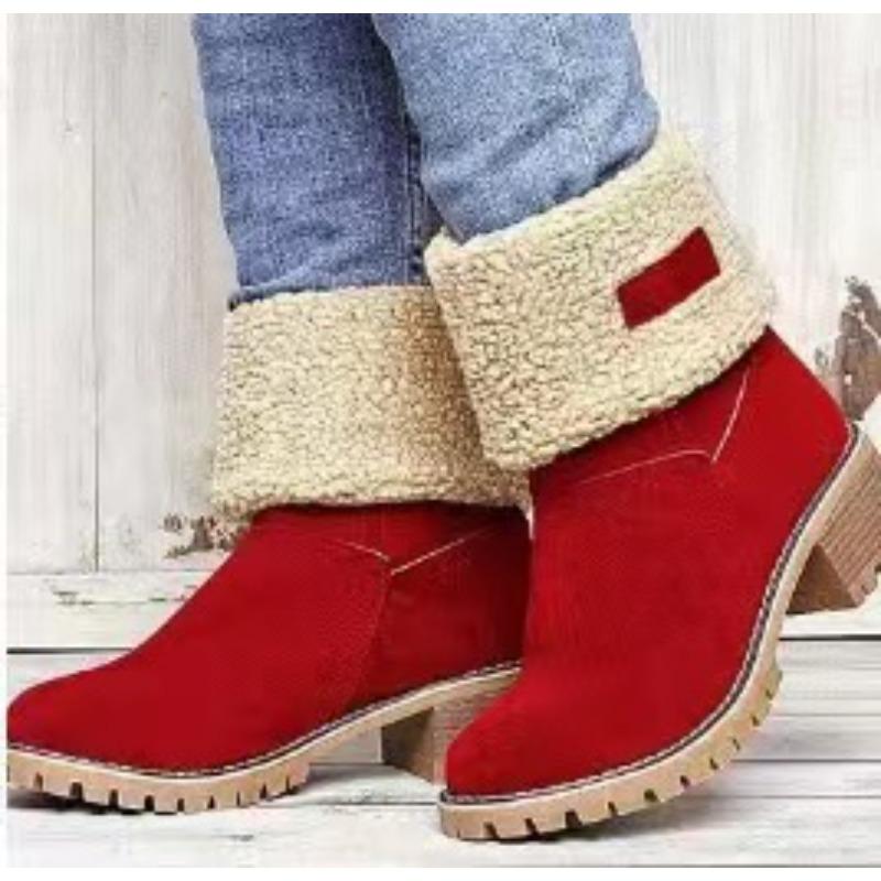 New Autumn and Winter European and American Large-size Fluffy Women's Boots Thick Heel and High Heel Wear Warmwomen's Boots Medium Boots Cotton Shoes