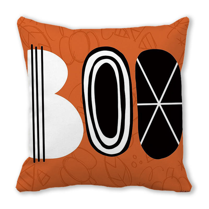 Creative Halloween Happy Letters Digital Printing Short Plush Pillow Covers for Car Sofa Office Cushion Cover Home Goods