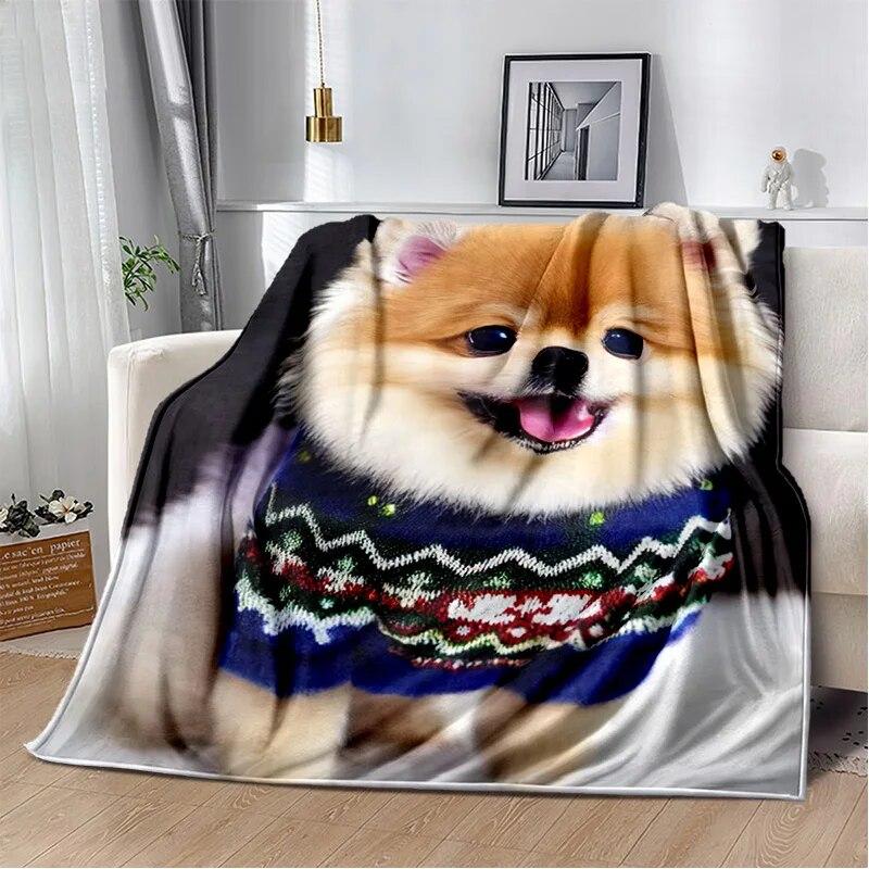 Lindo perro de dibujos animados Husky, Samoye, Chihuahua, Koki Pomeranian, manta suave para el hogar, dormitorio, funda de sofá, manta para niños