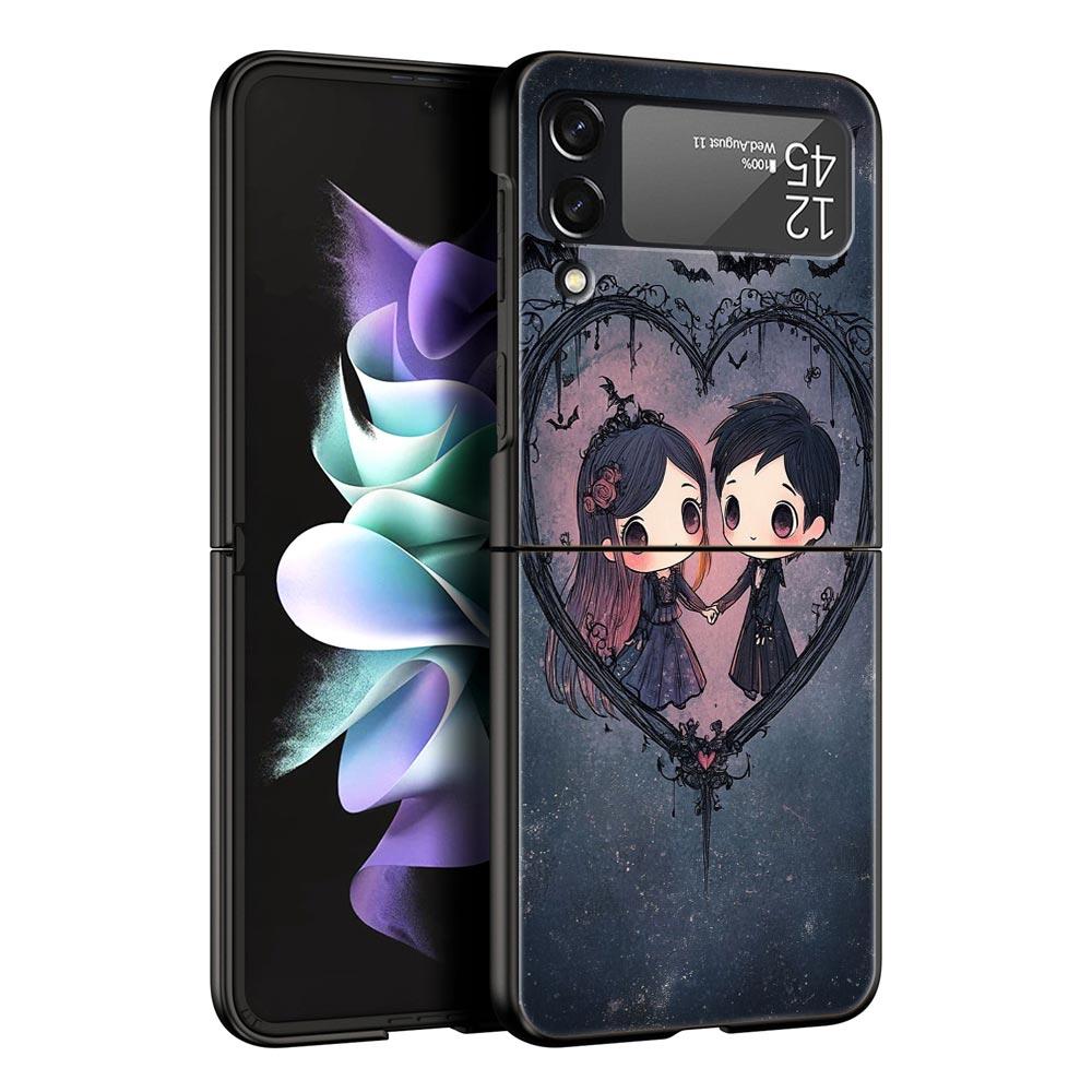 Cartoon Art Hard PC Phone Case For Samsung Galaxy Z Flip 7 6 5 4 Black Cover For Galaxy Z Flip 3 Foldable Fundas Shell Funda Bag