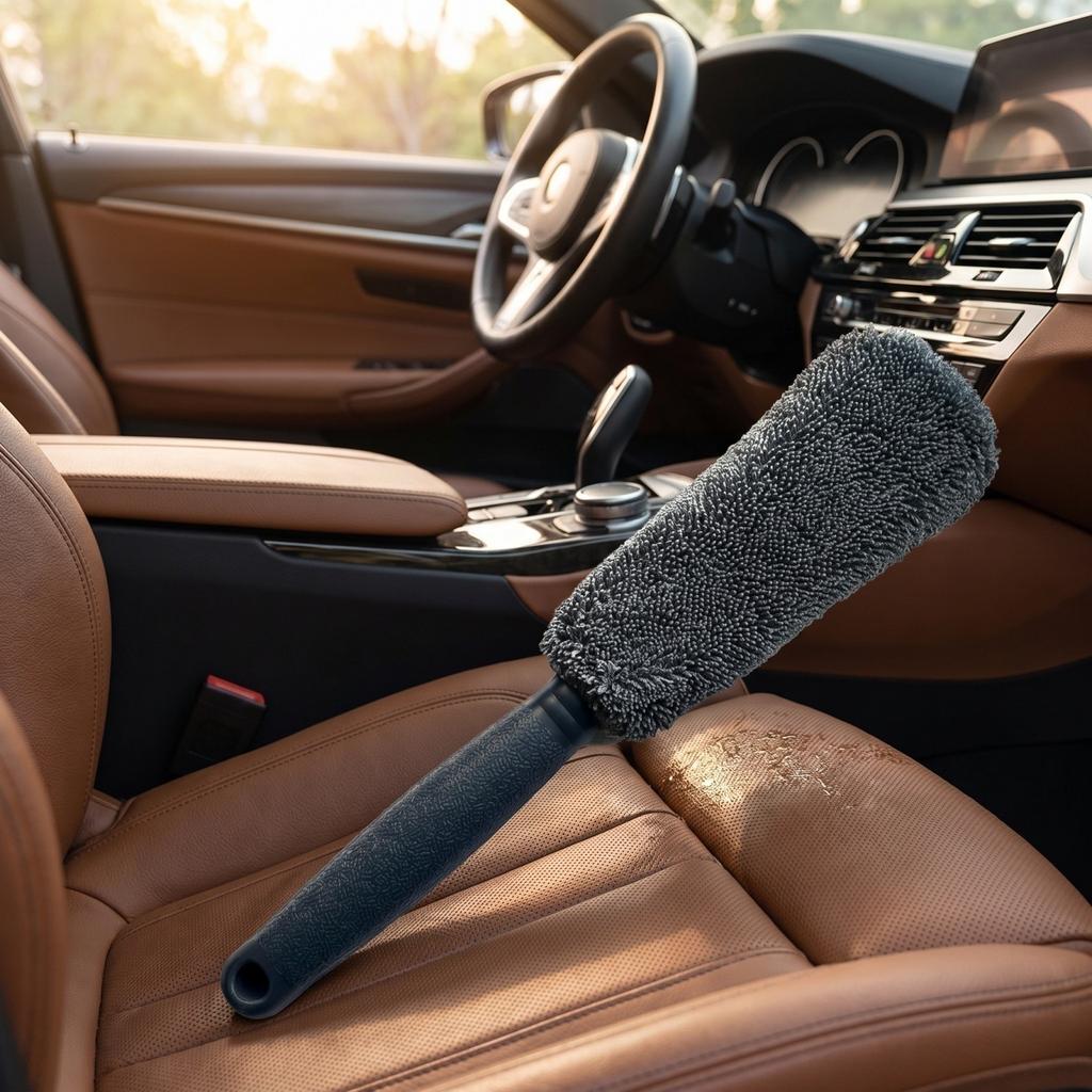 Car Cleaning Brush with Long Handle Microfiber Soft Bristles for Interior Exterior Detailing and Dust Removal Tool