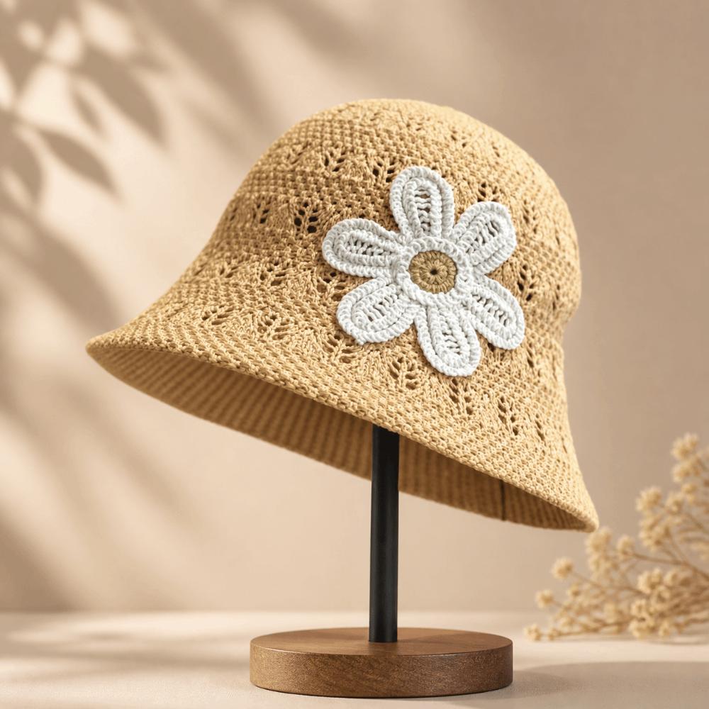 3D Flower Embroidered Fisherman Hat Foldable Straw Hat Fashion Bucket Hat  Outdoor