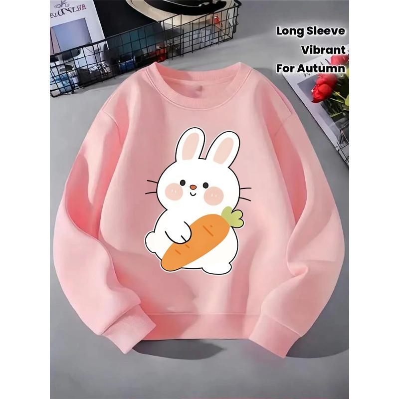 European sizes Kids' Crewneck Sweatshirt - Cute Bunny Holding Carrot , Sportswear And Casual Wear, Soft And Comfortable