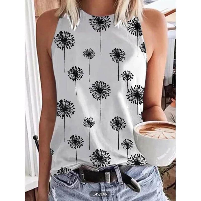 Women's Sleeveless T-shirt with Jesus Dandelion 3D Ethnic Print, Y2K Streetwear, Oversized Top, Round Neck Vest, Off Shoulder, Women's T-shirt