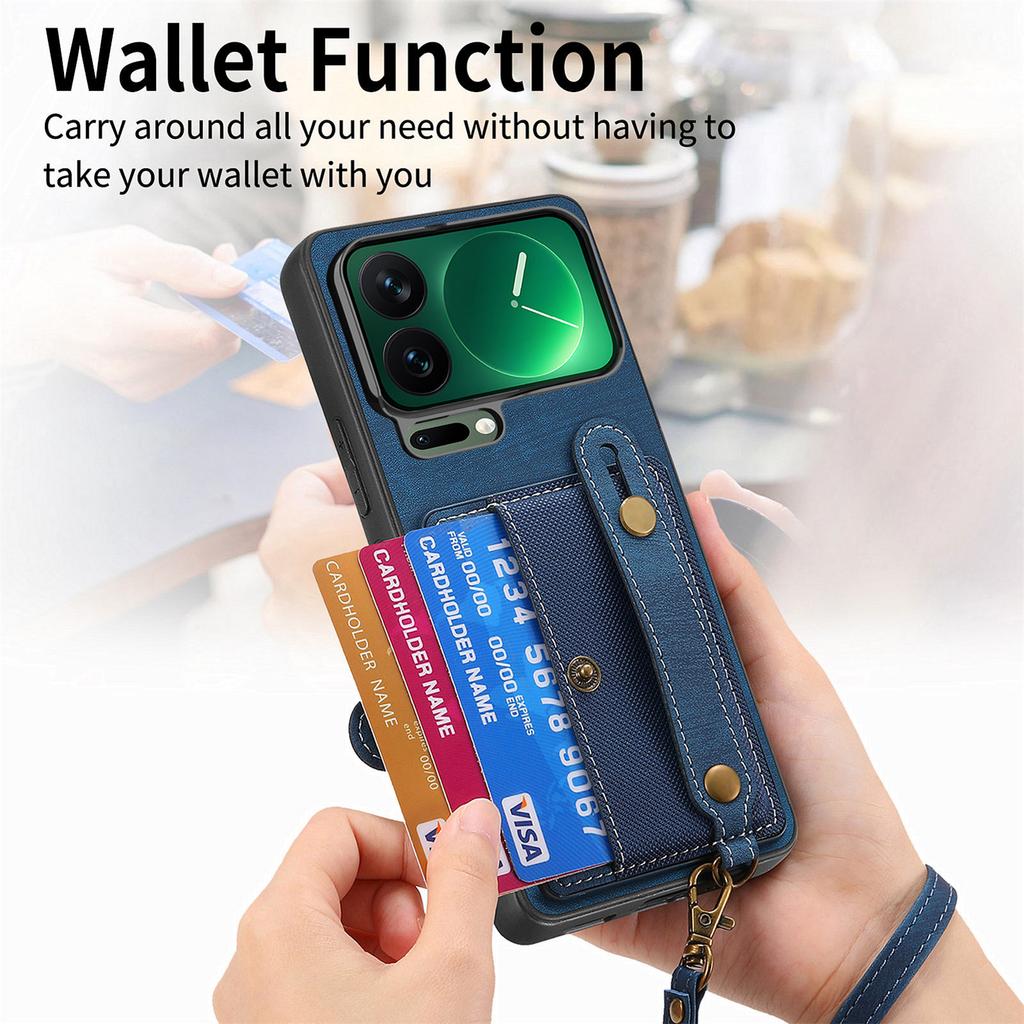 For Xiaomi 17 Pro Retro PU Leather Back Cover with Card Holder and Wristband Kickstand
