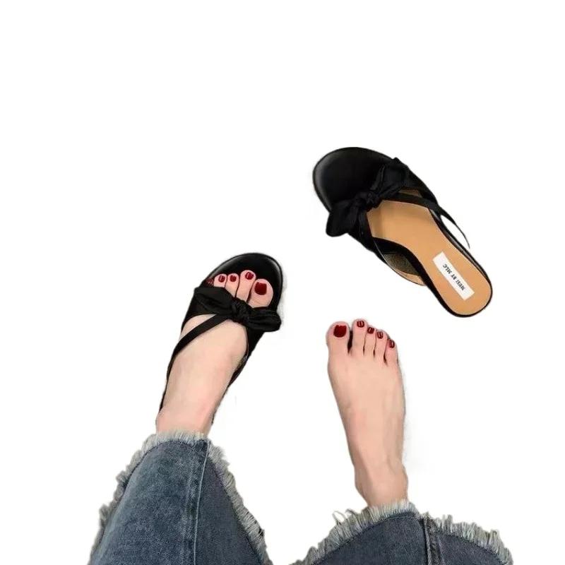 Fashion Women's Shoes on Sale 2024 Fashion Outdoor Casual Dressy Flat Heel Fashion Slippers Round Toe Butterfly-knot Flip Flops Women