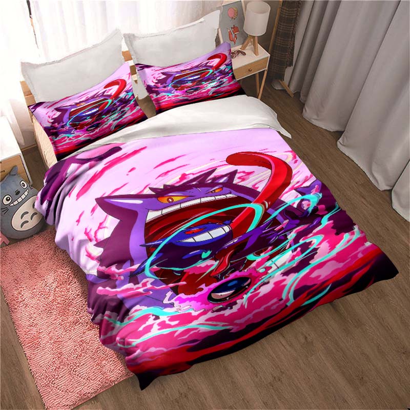 Gengar print bedding sets in various styles, 3-piece sets, extra-large pillowcases, adult bedspreads, bedroom bedding sets.