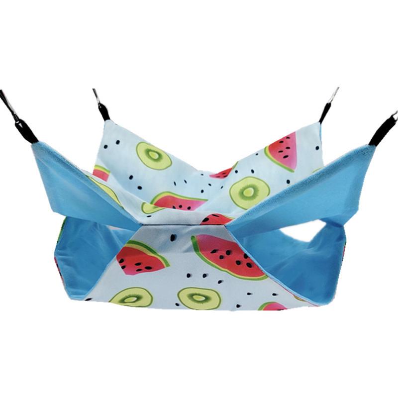 

Кровати для хомяков, теплое мягкое гнездо, подвесная клетка для грызунов, домик с принтом, гамак для крыс, морской свинки, аксессуары для спального мешка для мелких животных 34x34cm синий