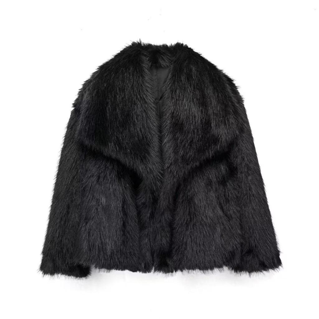 Fox fur coat women's large lapel short furry coat winter warm
