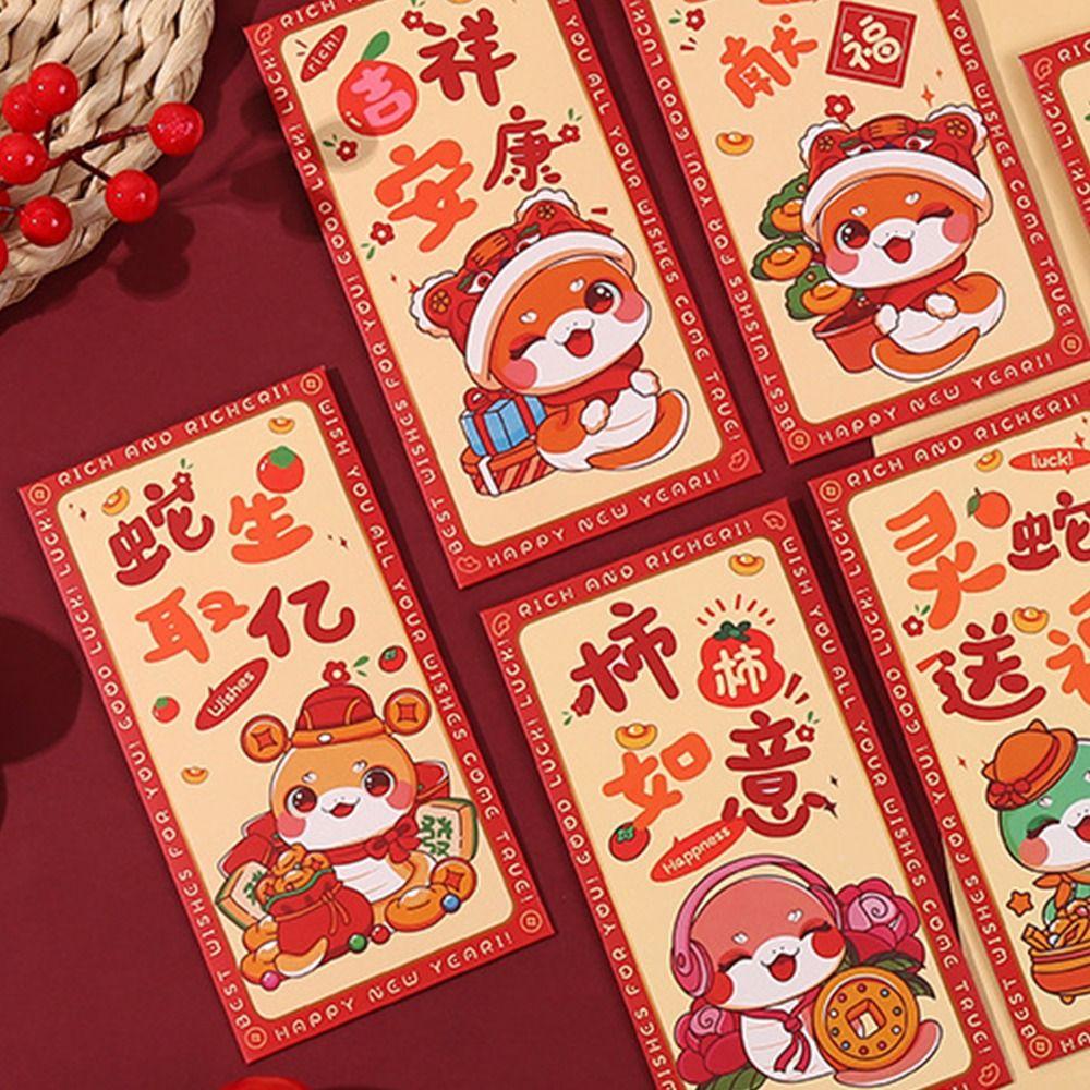 6pcs Hongbao Chinese New Year Red Pocket Traditional Good Lucky Red Packets  Celebration Party
