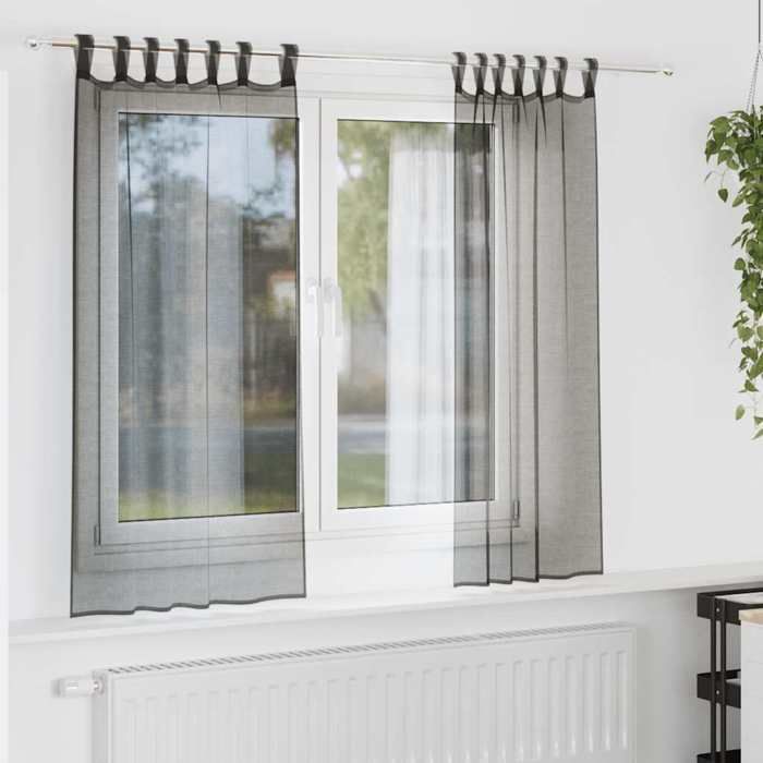 VidaXL Voile Curtains with Eyelets 2 Pcs Black, Net Curtain, Sheer Curtain, Window Voile, Treatment of 4102257