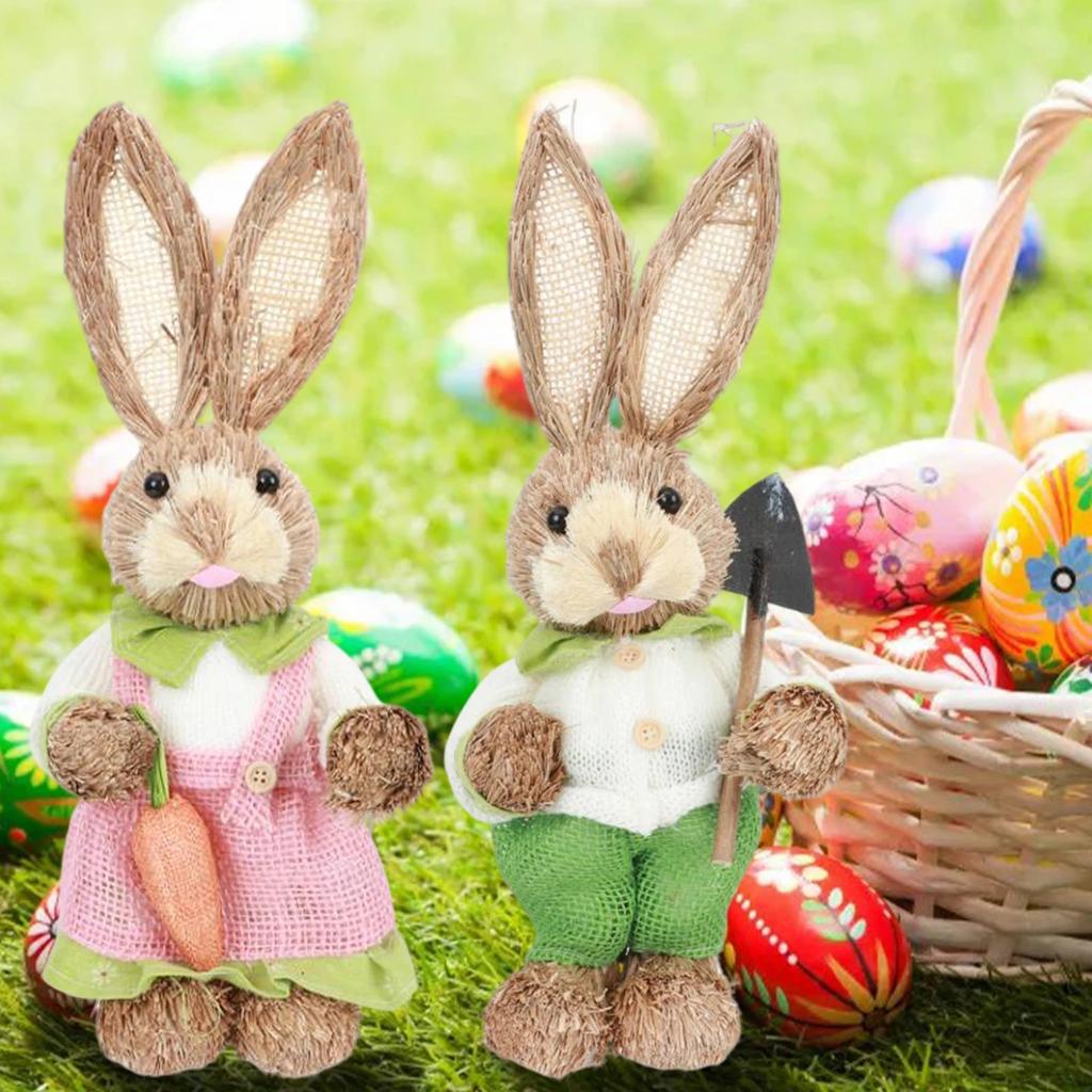 Osterhase Kaninchen Stroh Figuren Dekoration 35cm Ostern Stroh Ostern Kaninchen Hase Figurine Home Garten Hochzeit Ornament