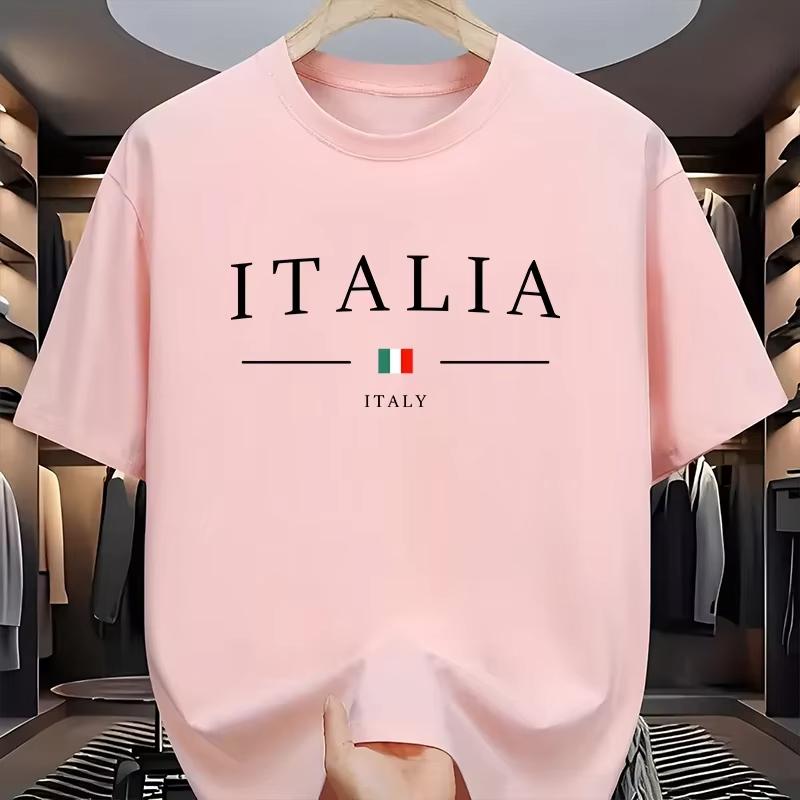 2025 New Letter Italy Print Cotton T-shirt For Men Summer Short Sleeve Tees High Quality Casual Male Clothes Oversize Unisex Top