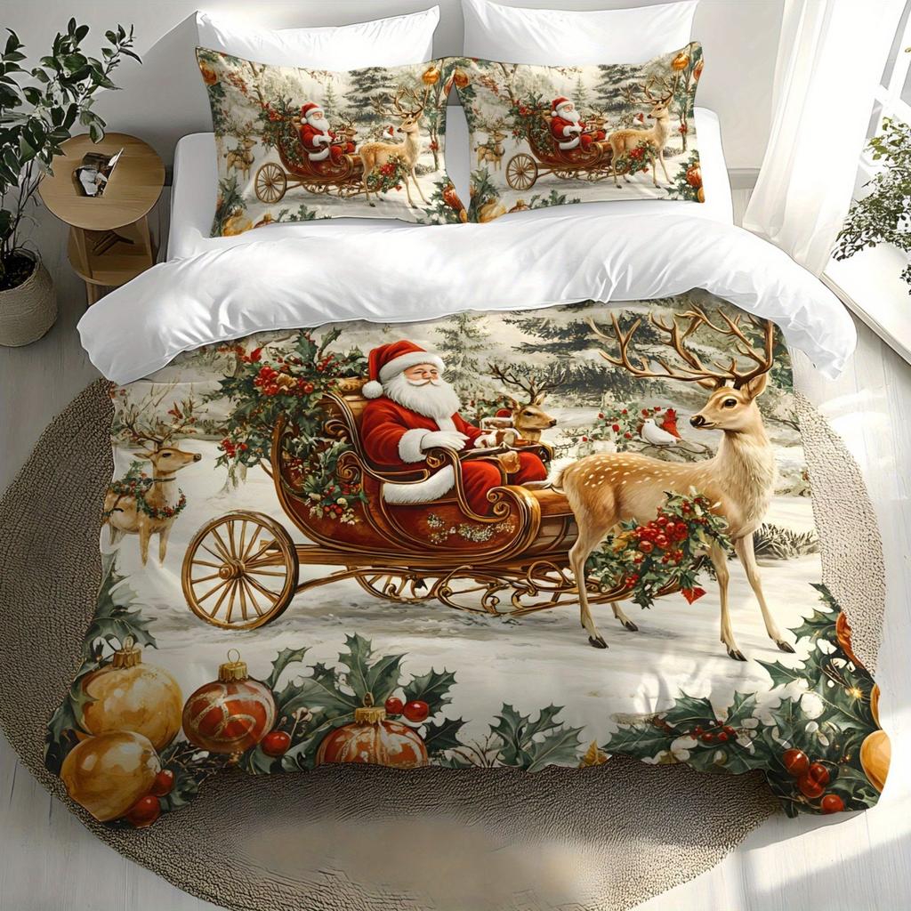 Christmas Bedding Quilt Cover Three-Piece 3D Digital Printing Kit Pillowcase Quilt Cover Home Textile