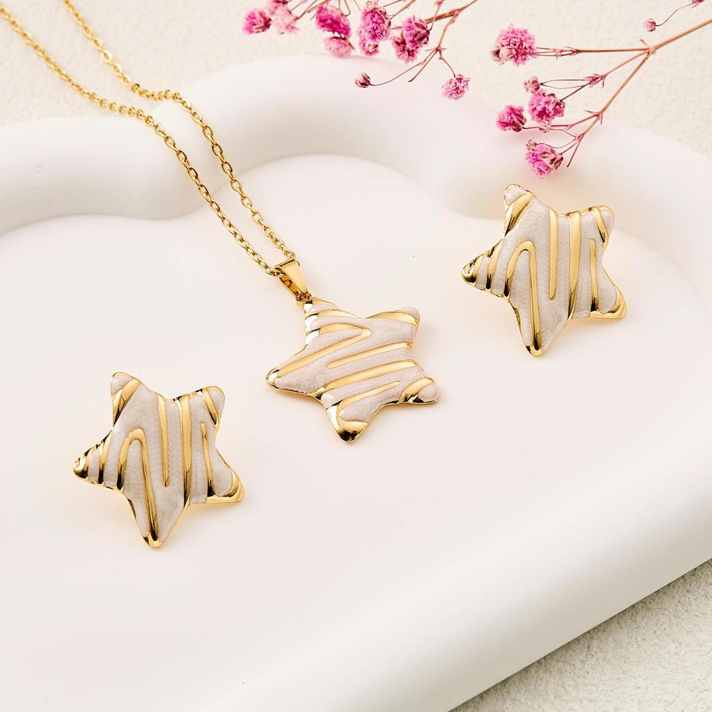 Vintage Retro Enamel Butterfly Stud Earrings & Necklace - French Court Style