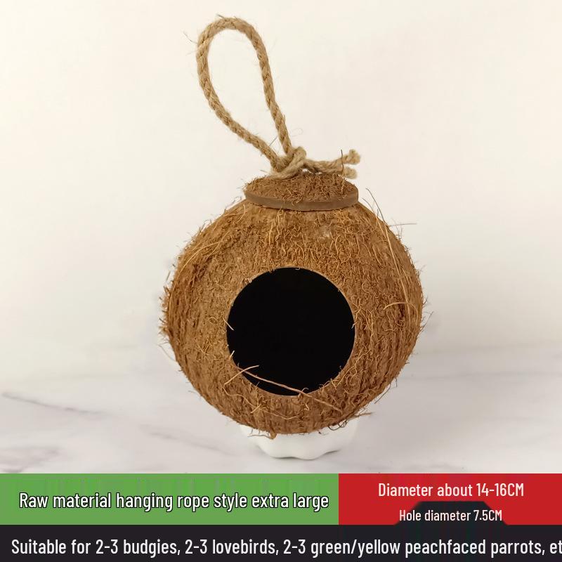 Coconut Shell Parrot & Finch Bird Nest - Natural Straw Woven Habitat for Small Birds