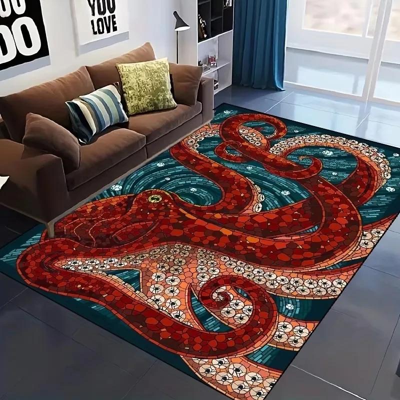 Oktopus Wohnzimmer Teppich Monster Oktopus Schlafzimmer Bereichsteppich Kinder Heimzimmer Bodenmatte Küche Badezimmer Matte Rutschfest Dekor