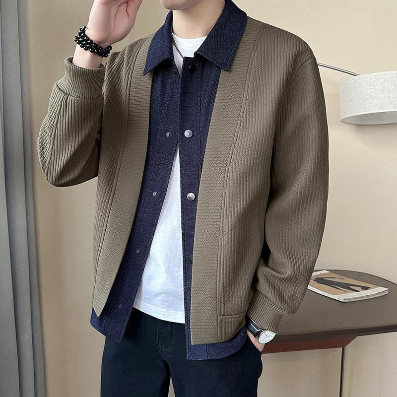 

Куртка мужская весенне-осенняя новая приталенная короткая джинсовая фейковая двухпредметная верхняя куртка M армия зеленый