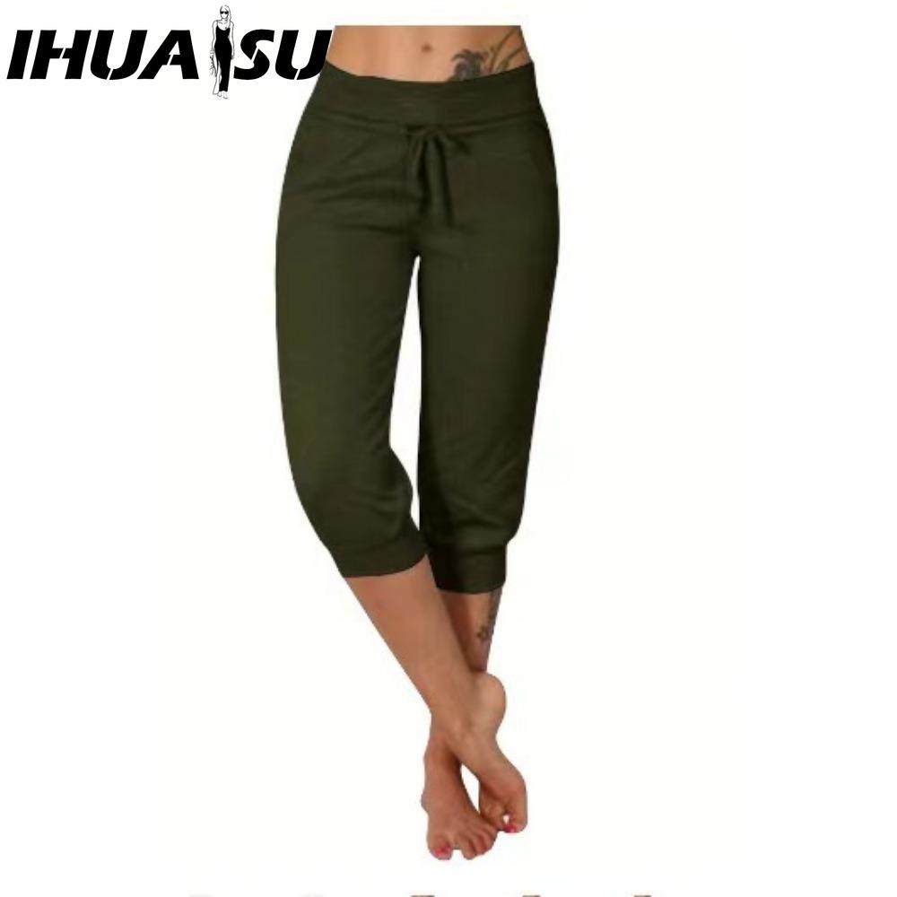 

IHUASU 10 цветов Женская мода Повседневные Однотонные Брюки и Капри с принтом XL зелёный