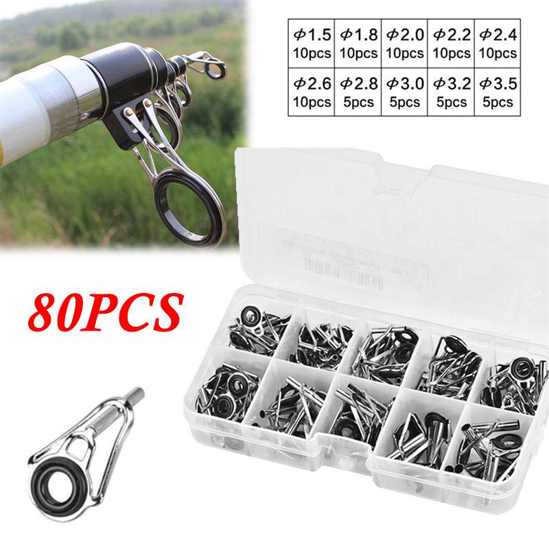 80 PCs/set Fishing Casting Spinning Rod Guide Set Stainless Steel and