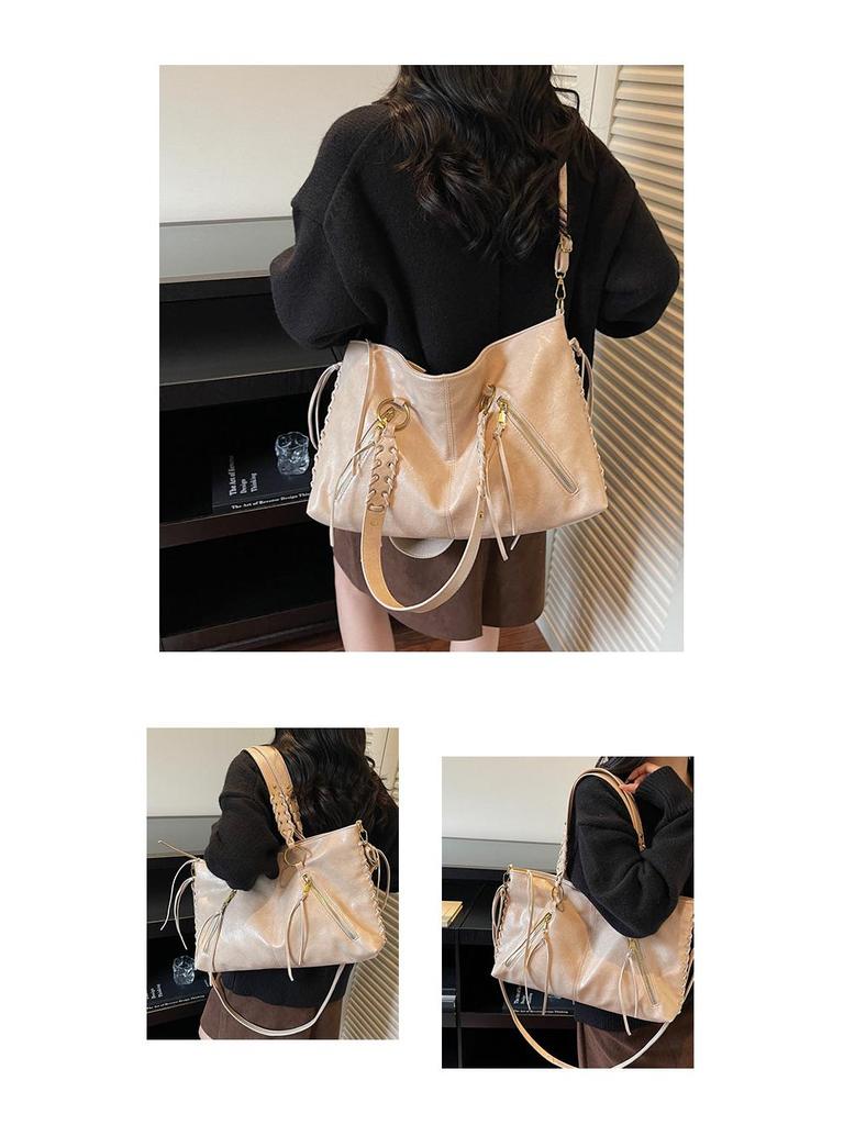 Damen Retro Schulter-Tote mit großem Fassungsvermögen - Europäischer & Amerikanischer Stil Vielseitige Handtasche mit Kordelzug