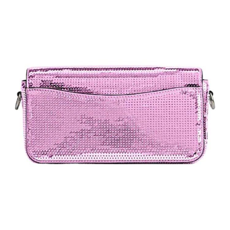 Coach Studio 20 Logo Large Sequin Flap Lock Leather Baguette Crossbody Bag Small Women bags Deep-Magenta CM428-LHOVU