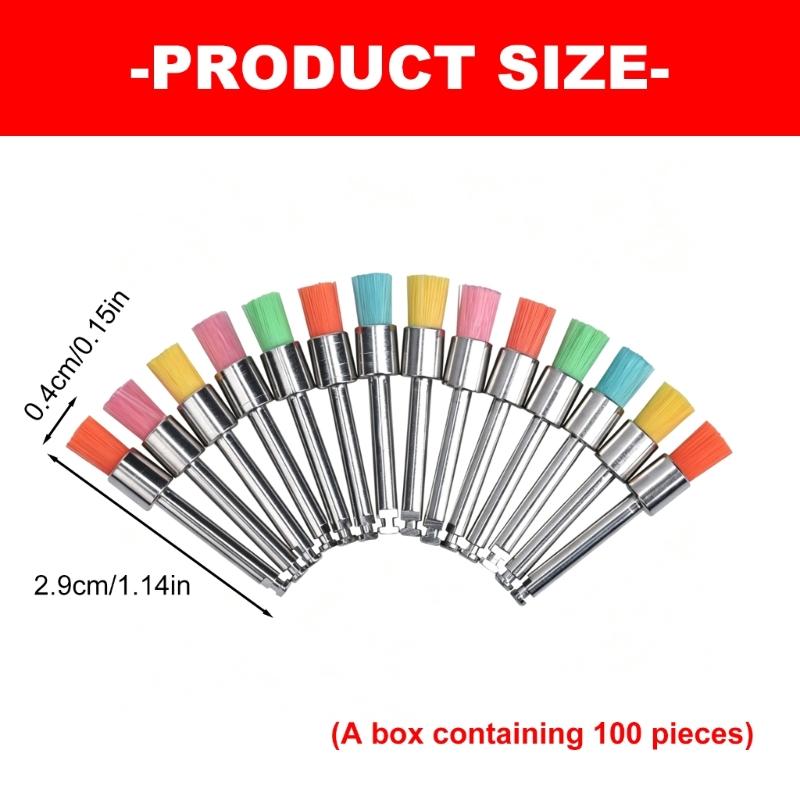 Assorted Dental Polishing Brushes with Flat Working Tip and Metal Shanks, 100 Count for Visually Separated Tooth-Polishing Use