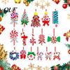 Candy Cane Tree Decor 16 Pcs Christmas Lollipop Ornaments, Red Green Striped Peppermint Swirl Festive Home Hanging Decoration, Colorful Wooden