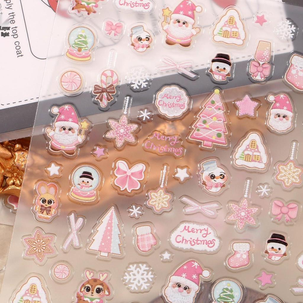 Jelly Pink Christmas Cartoon Cookie Nail Stickers, Christmas Series, YT6608