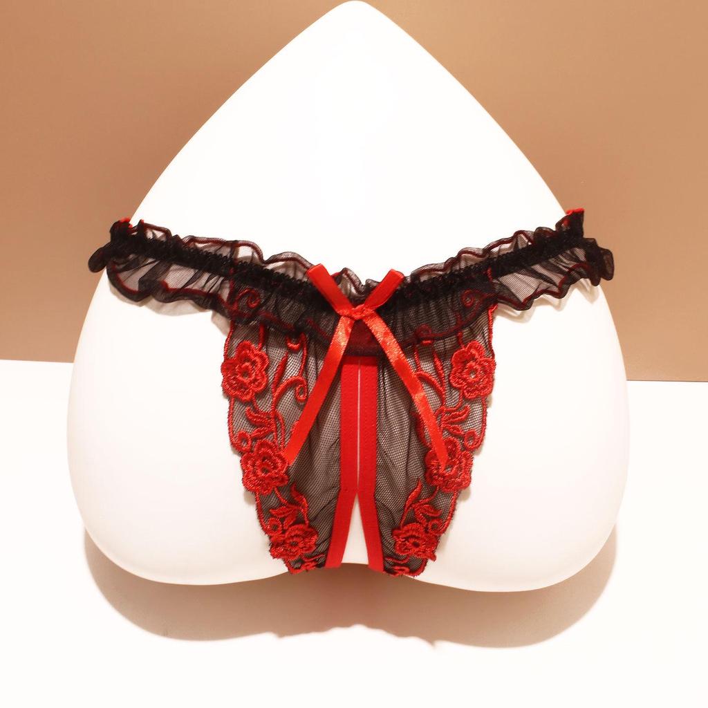 Bestickter Mesh Erotischer Hochzeits-String – Schnellverschluss Flirtender Slip für Flitterwochen-Verführung