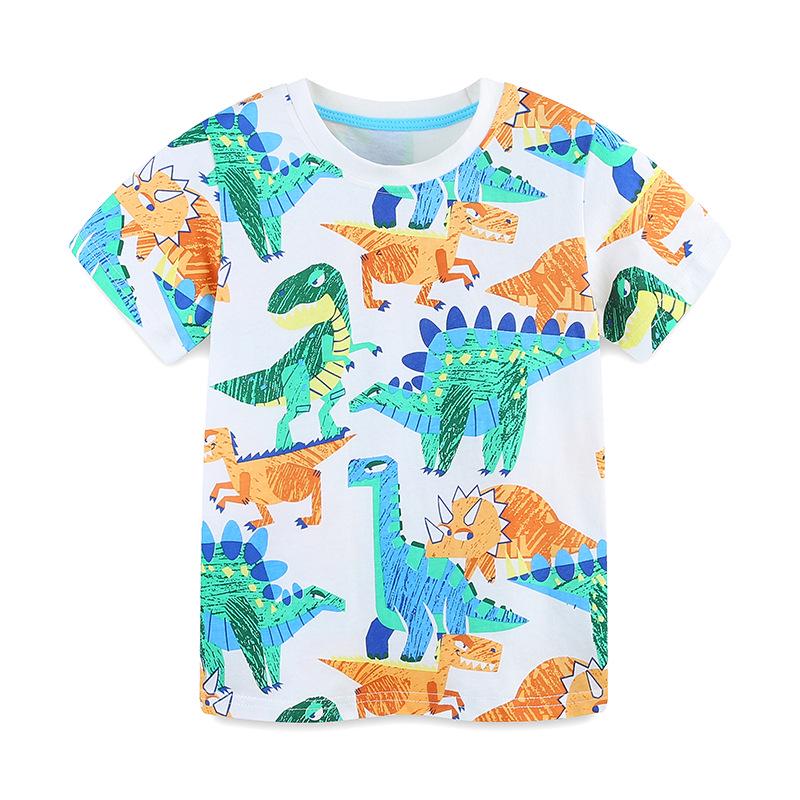 European Style Dinosaur Print Boys Summer T-shirt with Short Sleeves - Knit Cotton Toddler Top 5Y (115cm)