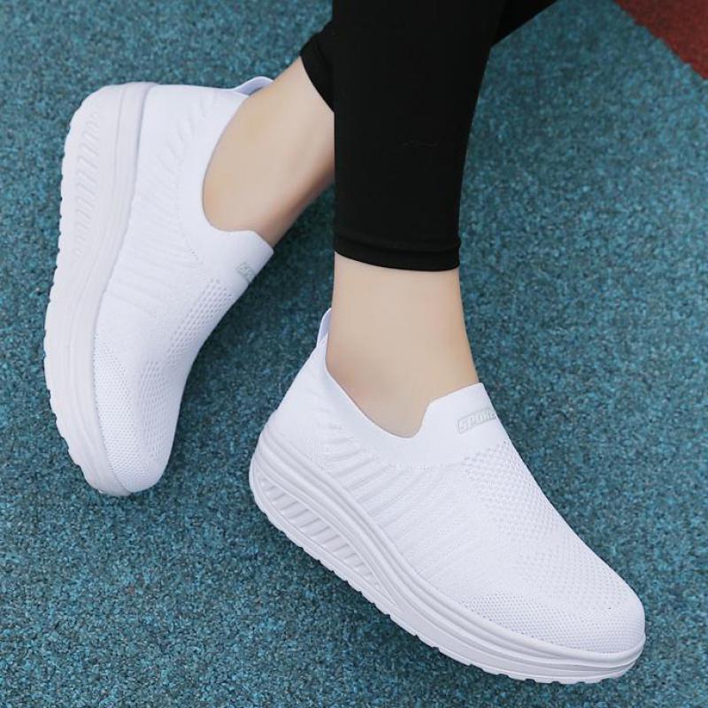Fashion Women Shoes White Wedge Platform Shoes Thick Sole Breathable Casual Shoes Women Spring Summer Mesh Sneakers Fashion Walking