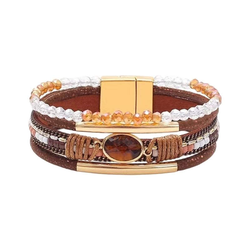 Stapelbare Kristalle Perlen Herz Lederarmband für Frauen Bohemian Handgemacht Verstellbares Armband Westliches Geschenk
