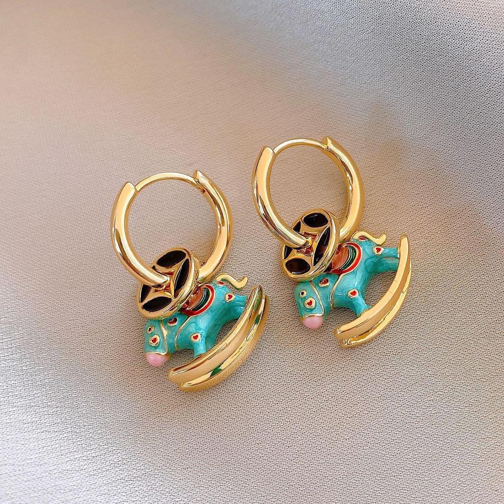 Zodiac Year Zircon Pearl Horse Earrings - Luxurious, Modern Studs for Women