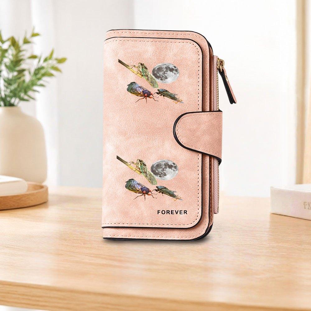 Moon Cicada Sound Long Zipper Wallet, Large Capacity Card Holder, Unisex Clutch Bag, Fashionable Zipper Coin Purse, Suitable for Daily Use, A Great