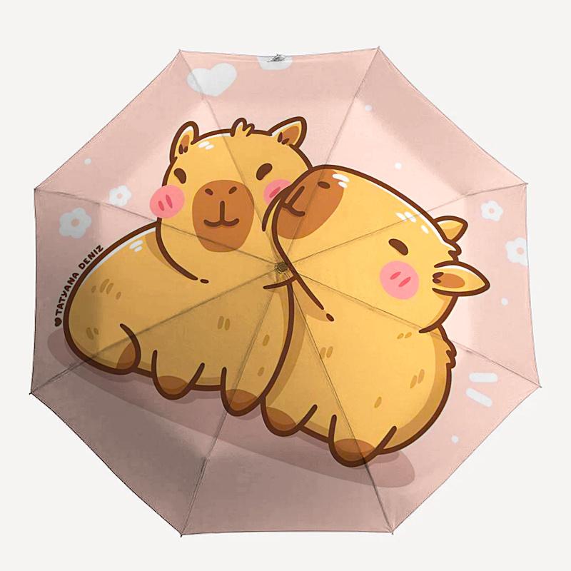 Capybara Themed Travel Umbrella-8 Ribs Automatic Opening and Closing, Portable Folding Design, Compact and Stylish Umbrella Suitable for Out