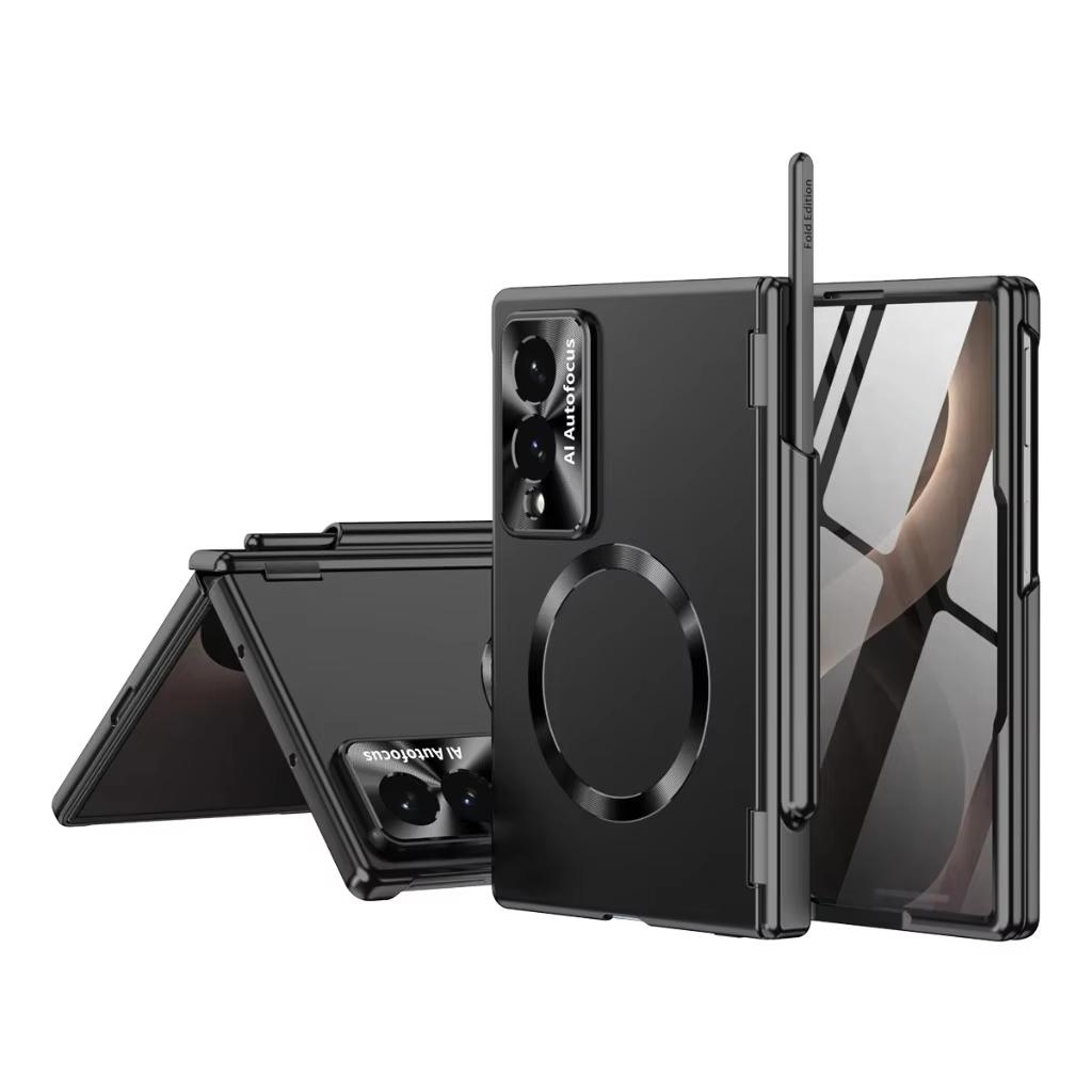 Per Custodia per Telefono con Protezione Cerniera Magnetica Placcata Magsafe con Pellicola Protettiva in Vetro Temperato per Schermo Anteriore per Samsung Galaxy Z Fold 8 Ultra 7 6