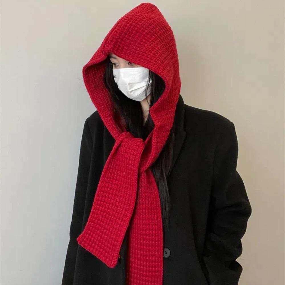 Acrylic Fibres Knitted Hooded Caps Soft Winter Neckerchief Hat Neck Collar Beanies Caps  Keep Warm