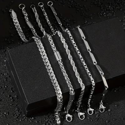 5-delige Roestvrij Staal Cubaanse Ketting Armband Set voor Mannen - Hip Hop Verstelbare Meerdere Lagen Stapelbare Sieraden, Geometrisch Minimalistisch Unisex Ontwerp