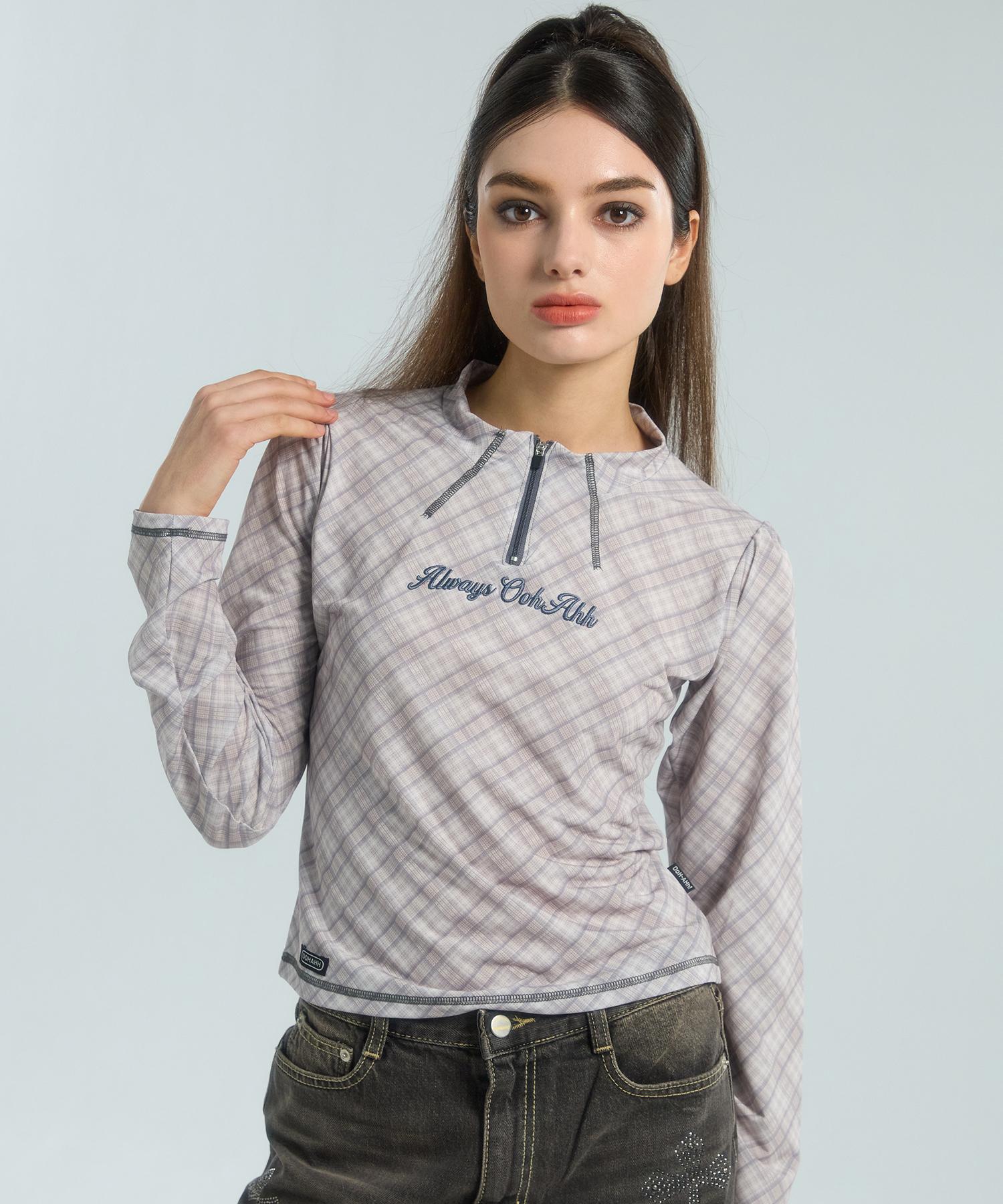 Uah Check Half Zip T-Shirt (Beige) Free