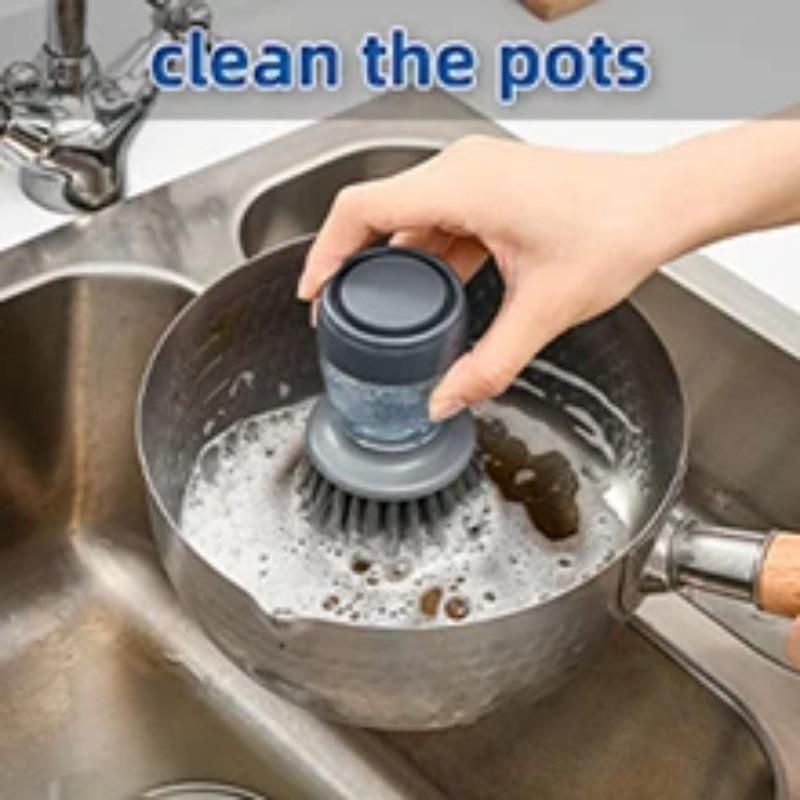 Set of 2 Dish Brush with Soap Dispenser, Kitchen Dish Scrubbers Set with Draining Tray for Washing Dishes/Pots