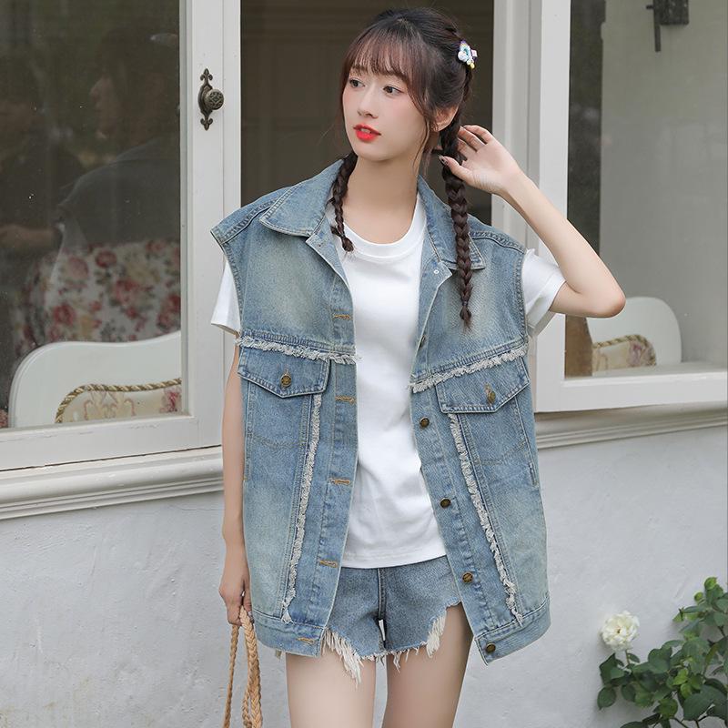 Women's 2026 Korean Style Blue Denim Vest - Loose, Sleeveless Fashion Layering Outerwear