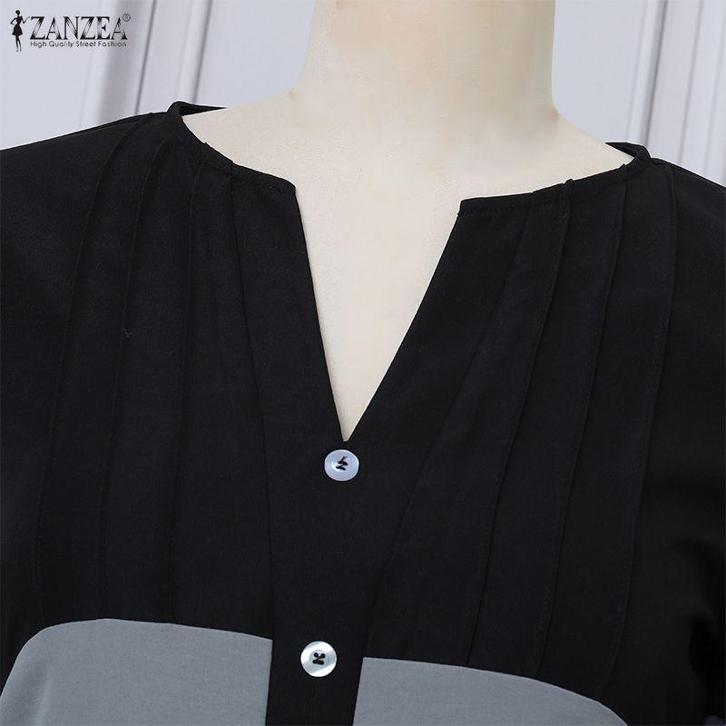 ZANZEA Women Casual V-neck Ruffles 3/4 Sleeve Loose Long Dress