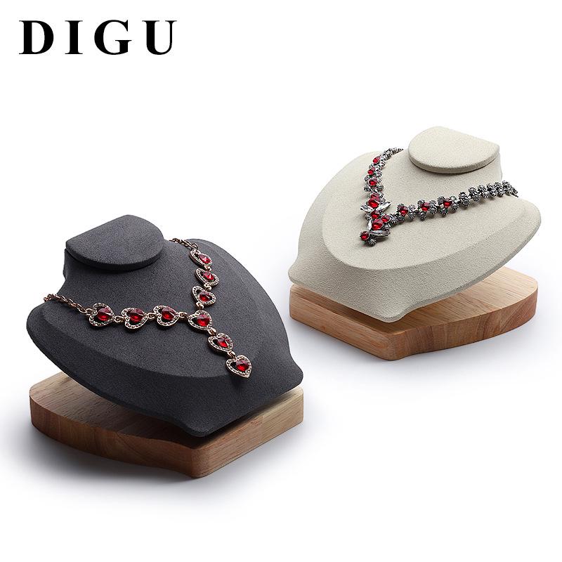 Digu Solid Wood & Microfiber Horizontal Bust Necklace Display Stand