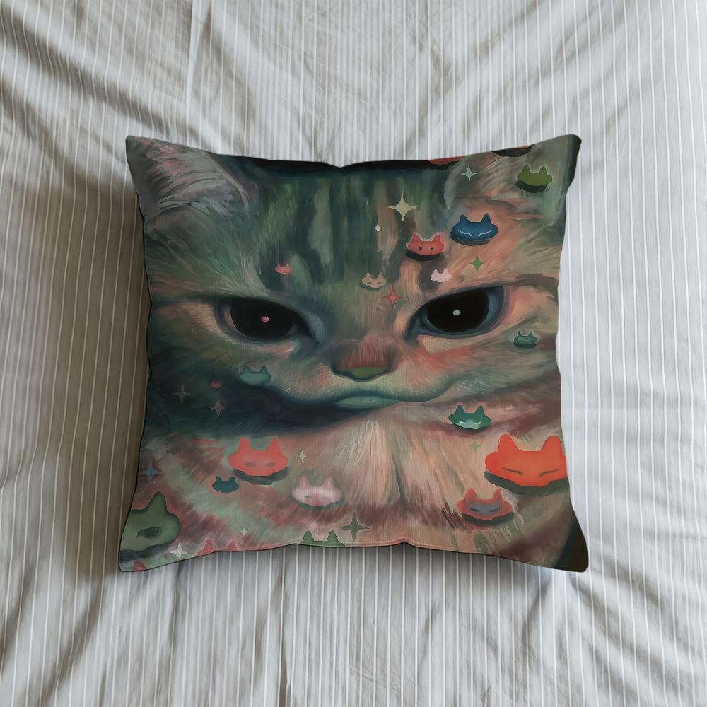 H-Hosono Cushion Cover Soft Case Sofa Living Cute Room Home Comfortable Office Decor Protective Art Cat K-Karin Pillow