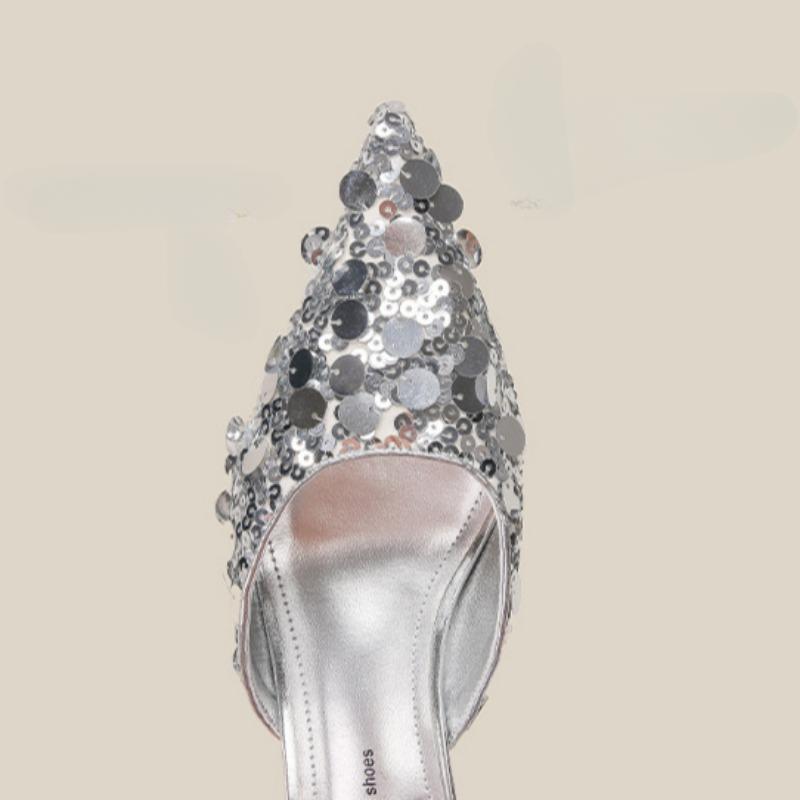 Beaded High-heeled Sandals Elegant Style Summer Pointed Toe Special-shaped Slippers for Women