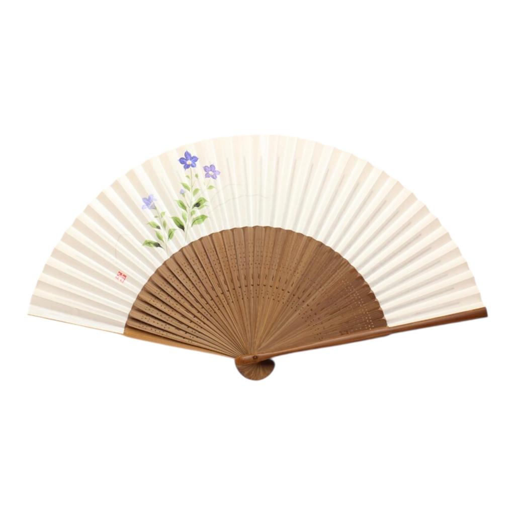 Kyoto Fan with Bellflower Made in Paper Fan with Floral with Original Perfect for Personal Gifts and 20cm Long x Wide Design, Kyoto, Japan.