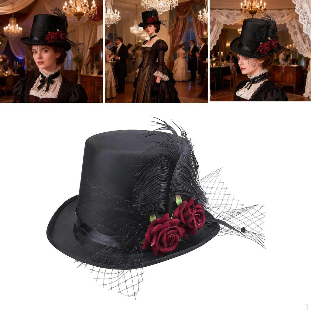Top Hat Costume Artificial Rose Flower Feather for Carnival