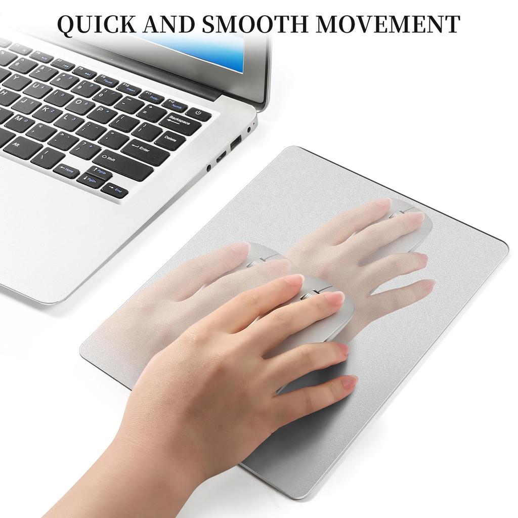 TERRATUTOR Aluminium Metall Mauspad Gummibasis und Legierungsoberfläche für Schnelle und Genaue Kontrolle Silber - Rutschfest Mikrosandgestrahlt