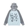 Y2K Dopamine Print Color Block Faux Fur Hooded Sweater Teens Loose Fit Long Sleeve Pullover